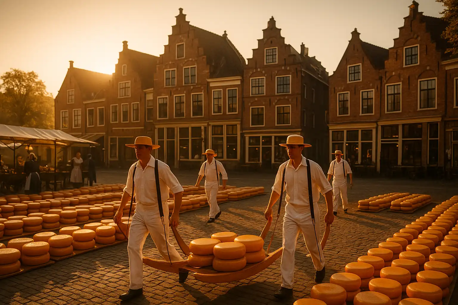 Historische kaasmarkt met brickstenen gebouwen als inspiratie voor JamSlots casino
