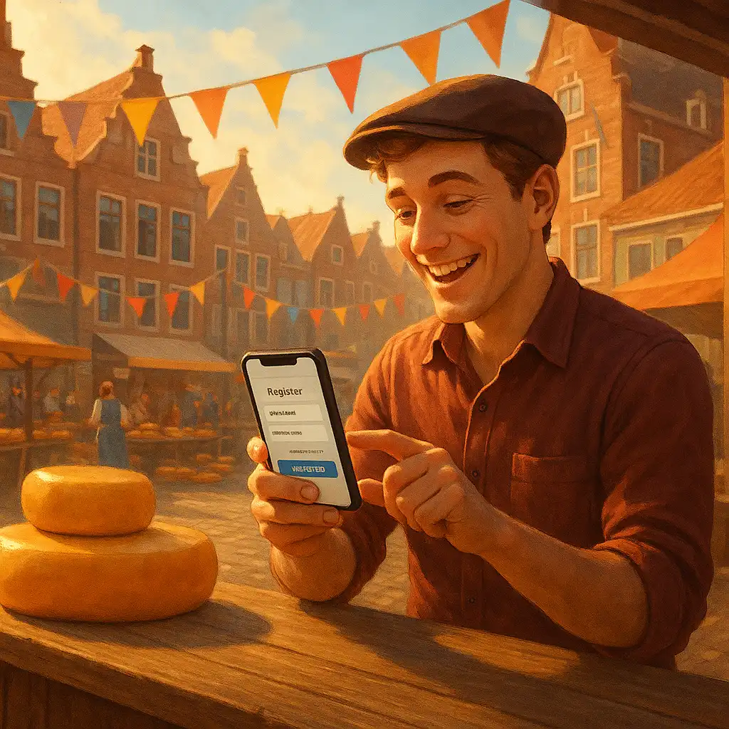 Speler registreert een account op JamSlots via mobiel