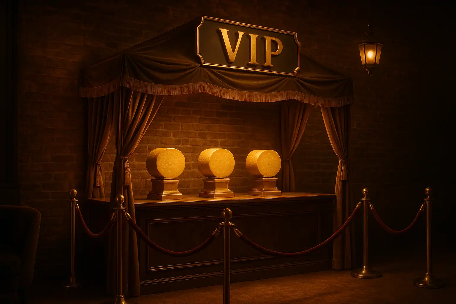 Exclusieve VIP kraam met gouden kaaswielen op de JamSlots kaasmarkt